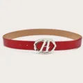 Trendy red leather belt with silver-tone oval letter buckle for women jeans and skirts - Red