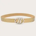 Gouden lederen riem met opvallende metalen letter A gesp, stijlvol accessoire. - Goud