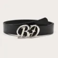 Trendy black leather belt featuring a bold silver gothic letter buckle for stylish everyday wear. - Black
