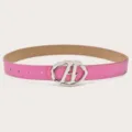 Pink leather belt with silver letter buckle for women y2k fashion accessory variant - Pink