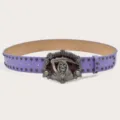 Punk style purple leather belt with metal skull buckle and cool rivet details for men and women - Purple