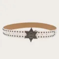 Y2K punk style white leather belt with metal star buckle and double row rivet details. - White