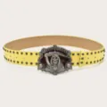 Vintage punk style leather belt with metal skull buckle and cool rivet decorations for daily wear. - Yellow