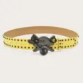 Yellow studded women leather belt with rhinestone skull buckle for rock Y2K fashion style. - Length 105cm Width 3.8cm / Yellow