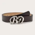 Ceinture en cuir marron avec boucle de lettre en métal argenté élégant pour la mode. - Café