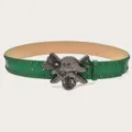 Green rhinestone studded belt with a pirate skull metal buckle, Y2K rock style pants belt. - Length 105cm Width 3.8cm / Green