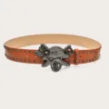 Brown studded rhinestone pirate skull belt women punk rock Y2K fashion waist accessory - Length 105cm Width 3.8cm / Camel