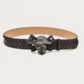 Rhinestone pirate skull studded leather belt for women, trendy Y2K rock waist accessory. - Length 105cm Width 3.8cm / Coffee