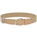 Close-up view of the adjustable elastic belt featuring metal buckle and faux leather ends. - Khaki