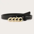 Dames zwarte lederen riem met een stijlvolle gouden kettinggesp accessoire variant. - Breedte 1.4CM Lengte 105CM / Zwart