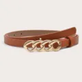 Bruine PU leren damesceintuur met stijlvolle goudkleurige kettinggesp, perfect voor jurken. - Breedte 1.4CM Lengte 105CM / camel