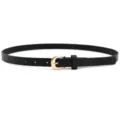 Classic black women leather belt with elegant gold pin buckle for dresses and jeans. - Black