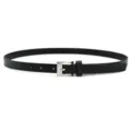 Classic black women leather belt with silver metal pin buckle for casual jeans and daily wear - Black