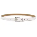 White minimalist women belt with silver pin buckle, stylish casual faux leather accessory. - White