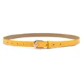 Minimalist women yellow PU leather belt with elegant rose gold pin buckle for dress jeans. - Yellow