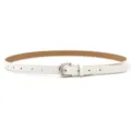 Detailed view of women's white PU leather skinny belt with silver buckle for everyday wear. - White (Silver Buckle)