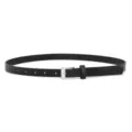 Women's minimalist black leather belt with silver square buckle versatile waist belt. - Black (Silver Buckle)