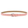 Detailed close-up of the elegant pink PU leather belt featuring a classic silver buckle. - Pink (Silver Buckle)