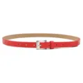 Red women leather belt with silver pin buckle, simple casual style for jeans and dresses. - Red