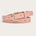 Pink women thin leather belt with silver buckle, casual dress jeans waist belt accessories. - Pink (Gold Buckle)