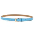 Light blue thin belt with elegant gold pin buckle, perfect casual variant for dresses. - Light Blue