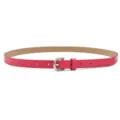 Detailed close-up of the pink PU leather women belt highlighting the silver buckle. - Rose Red (Silver Clasp)