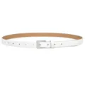 Women minimalist white thin belt with silver square buckle, versatile dress waist belt accessory - White (Silver Buckle)