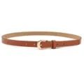 Women's brown PU leather belt featuring a shiny gold pin buckle, elegant daily waist accessory. - Camel