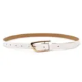 Women White Thin Belt Casual Fashion PU Leather Waistband with Gold Buckle for Jeans Dress - White