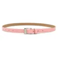 Pink leather belt for women, slim casual waist belt with classic silver pin buckle design. - Pink