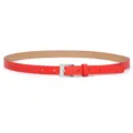 Red thin leather belt for women featuring a stylish square buckle, classic dress waist accessory. - Red (Silver Buckle)