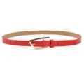 Women red thin belt with gold geometric buckle casual fashion waist accessory for jeans - Red