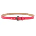Pink PU leather belt detail shot, slim women strap with dark metal buckle for jeans. - Rose Red (Black Buckle)