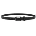 Slim black leather belt for women, elegant metal buckle, versatile dress accessory - Black (Black Buckle)