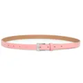 Pink thin leather belt for women, minimalist candy color waist belt with silver square buckle - Pink (Silver Buckle)