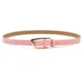 Women's pink thin belt, stylish PU leather waist strap with gold buckle for jeans dresses. - Pink