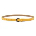 Close-up detail view of the stylish yellow PU leather thin belt with dark metal buckle. - Yellow (Black Buckle)