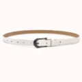 White thin leather belt for women, slim waist strap with dark metal buckle for dress and suit. - White (Black Buckle)
