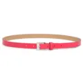Women's Pink Leather Belt Minimalist Square Buckle Slim Dress Waistband Candy Color - Rose Red (Silver Clasp)