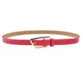 Women thin leather belt with gold metal buckle, stylish pink design for jeans and dresses. - Rose Red