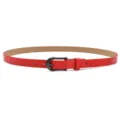 Red thin leather belt for women, simple casual waist belt with dark metal buckle. - Red (Black Buckle)