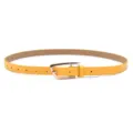 Yellow slim leather belt for women, simple casual jeans belt, elegant decorative accessory. - Yellow