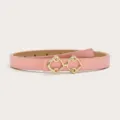 Pink women belt with gold double circle metal buckle stylish accessory for jeans and coats - Pink