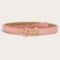 Pink faux leather belt featuring a chic gold-tone dual heart buckle for stylish daily outfits. - Pink