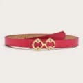 Women stylish rose red belt with gold double circle buckle for daily dress and jeans. - Rose Red