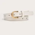 White PU leather women belt with gold buckle, minimalist thin belt for dress and sweater detail. - White (Silver Buckle)