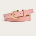 Pink PU leather belt detail, stylish thin strap with gold horseshoe buckle for women. - Pink (Gold Buckle)