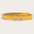 Yellow women's belt featuring a metallic double ring buckle, stylish and versatile accessory. - Yellow