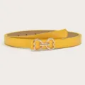 Women yellow thin belt with gold heart buckle stylish PU leather belt for jeans pants trousers. - Yellow