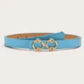 Light blue women belt with gold double ring buckle casual stylish faux leather waist belt - Light Blue